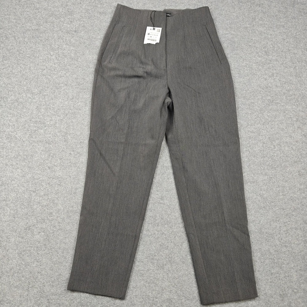 Zara Pants Womens Medium Gray Twill Dress Slim Ankle Stretch Work Career New